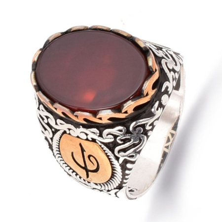 Inel argint barbati cu agat rosu Focul Sultanului