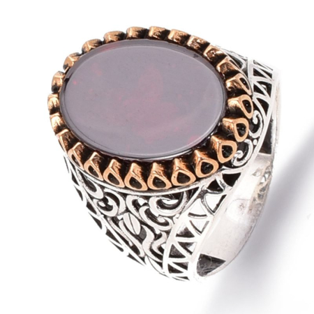 Inele argint cu pietre - Inel argint barbati cu agat rosu Sigiliul de Foc