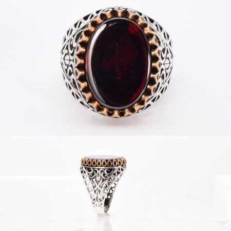 Inel argint barbati cu agat rosu Sigiliul de Foc [2]