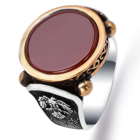 Inel argint barbati cu agat rosu Suveranitatea Vulturului [0]