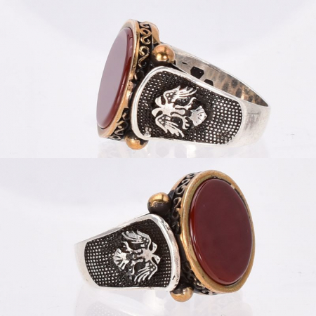 Inel argint barbati cu agat rosu Suveranitatea Vulturului [1]