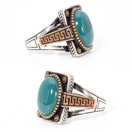 Inel argint barbati cu agat verde dreptunghiular [1]