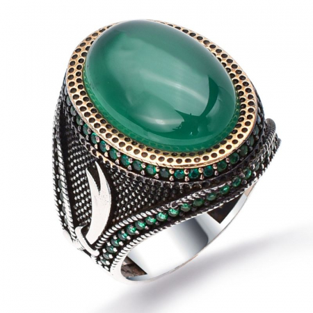 Inel argint barbati cu agat verde Iatagan [0]