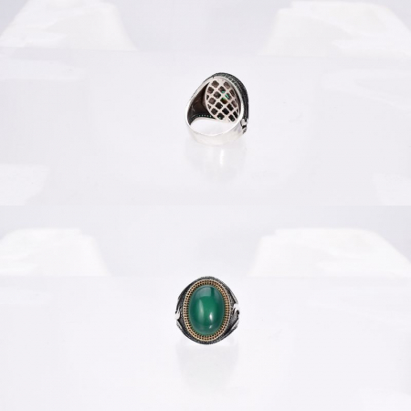 Inel argint barbati cu agat verde Iatagan [2]