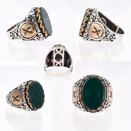 Inel argint barbati cu agat verde Iatagane Incrucisate [1]