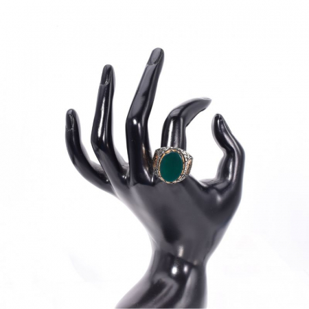 Inel argint barbati cu agat verde Iatagane Incrucisate [2]