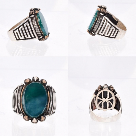 Inel argint barbati cu agat verde Ghearele Dragonului [1]