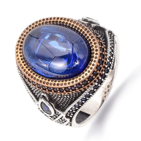 Inele argint cu pietre - Inel argint barbati cu cianit si CZ albastre Azur Imperial, 66-67