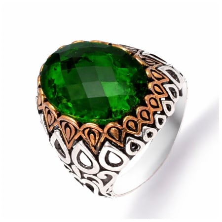 Inele argint cu pietre - Inel argint barbati cu crom diopsid Piatra Vizirului