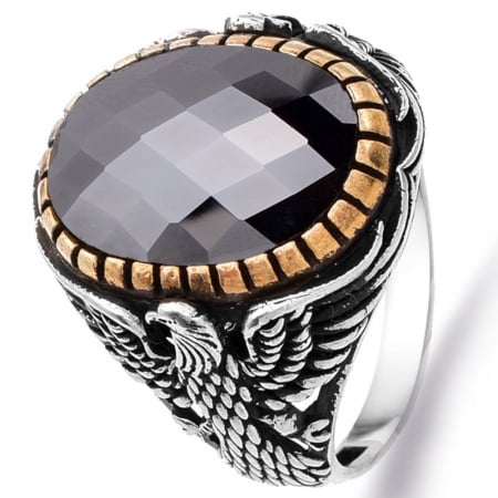 Bijuterii cubic zirconia - Inel argint barbati cu agat rosu Acvila Imperiala