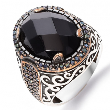 Bijuterii cubic zirconia - Inel argint barbati cu cubic zirconia Califul Intunecat