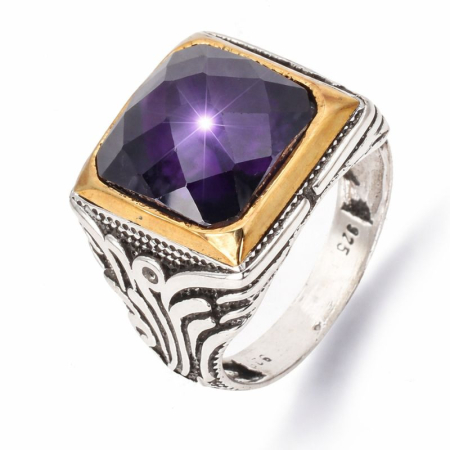 Inele argint cu pietre - Inel argint barbati cu CZ violet Rafinament Regal