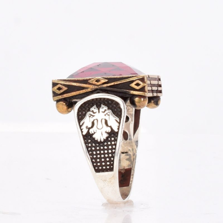 Inel argint barbati cu CZ rosu Rafinament Regal [3]