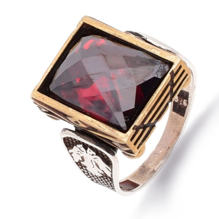 Inele argint cu pietre - Inel argint barbati cu CZ rosu Rafinament Regal