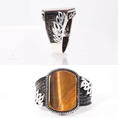 Inel argint barbati cu ochi de tigru plat [1]