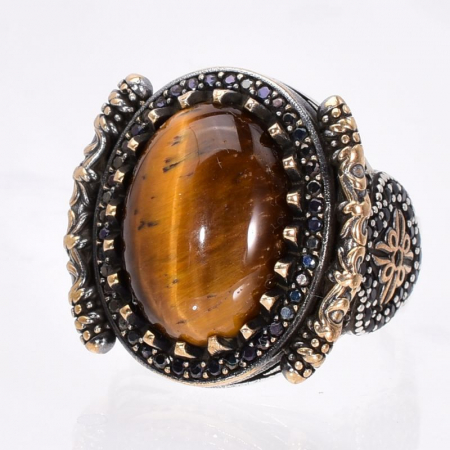 Inel argint barbati cu ochi de tigru si CZ Crucea Celtica [3]