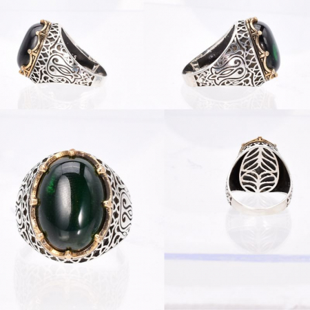 Inel argint barbati cu ochi de tigru verde [1]