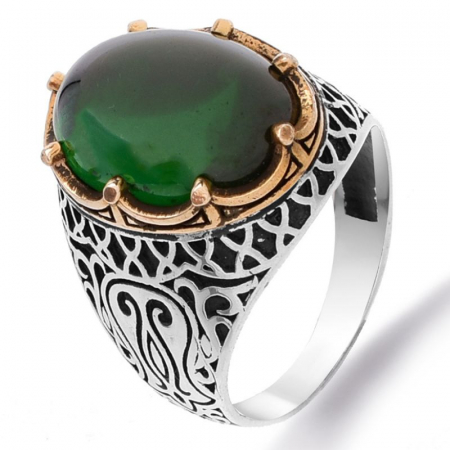 Inel argint barbati cu ochi de tigru verde [0]