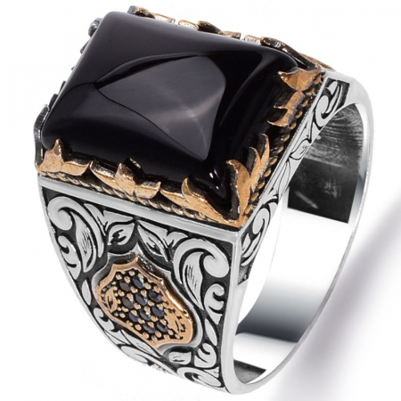 Inele barbati - Inel argint barbati cu onix Cavalerul Negru