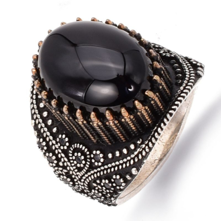 Inele argint cu pietre - Inel tip ghiul argint barbati cu onix