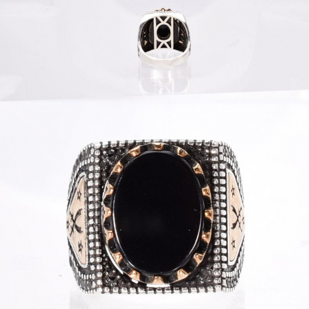 Inel argint barbati cu onix Iatagane Incrucisate [2]