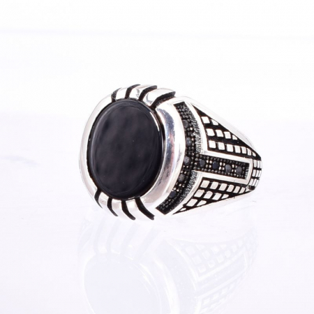Inel argint barbati cu onix negru oval [2]