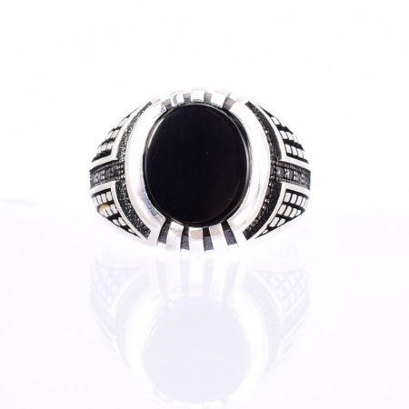 Inel argint barbati cu onix negru oval [4]