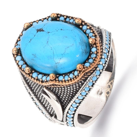 Inele argint cu pietre - Inel argint barbati cu turcoaz Iatagane, 65-66