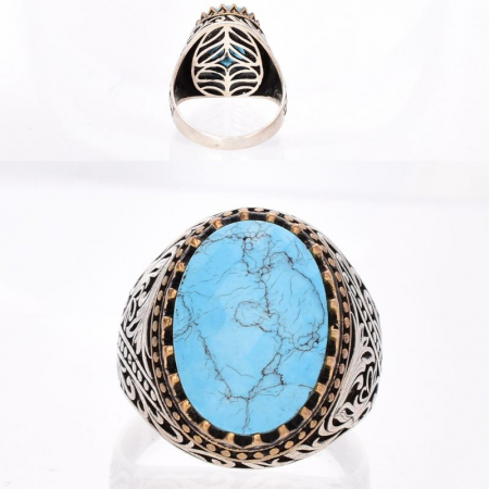Inel argint barbati cu turcoaz reconstituit fatetat Izvorul Albastru [2]