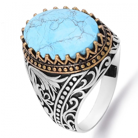 Inel argint barbati cu turcoaz reconstituit fatetat Izvorul Albastru [0]