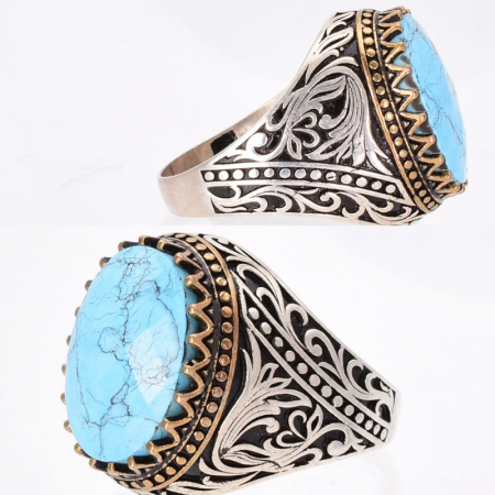 Inel argint barbati cu turcoaz reconstituit fatetat Izvorul Albastru [1]