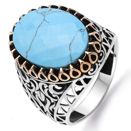 Inel argint barbati cu turcoaz reconstituit [0]