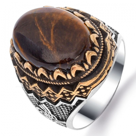 Inel argint barbati cu ochi de tigru Coroana Soarelui [0]
