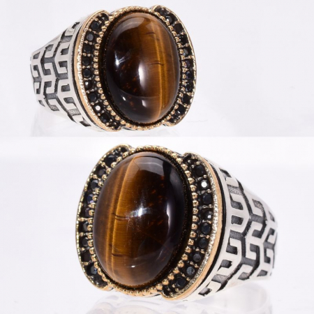 Inel argint barbati cu ochi de tigru Coroana Soarelui [1]