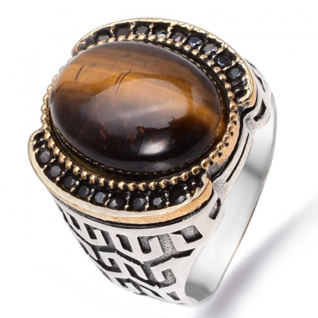 Inel argint barbati cu ochi de tigru Coroana Soarelui [0]