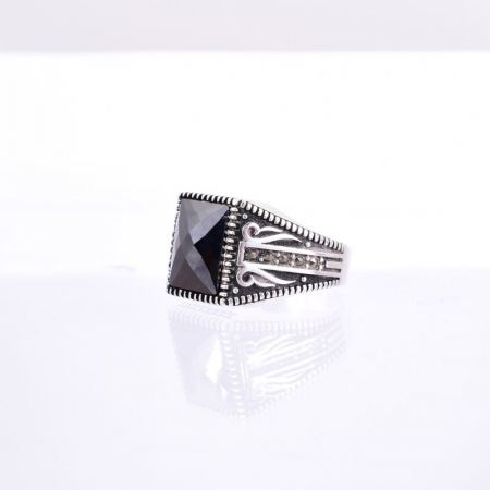Inel argint barbati onix negru patrat fatetat [2]