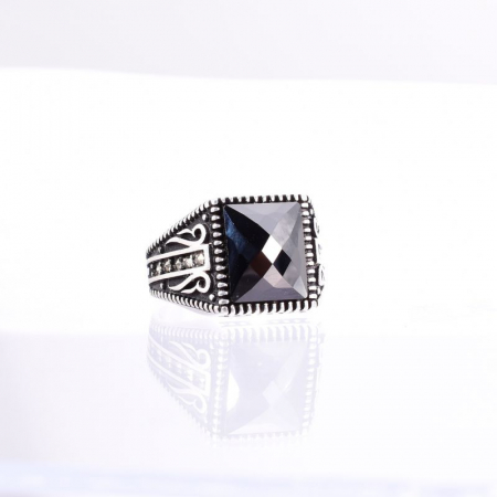Inel argint barbati onix negru patrat fatetat [4]