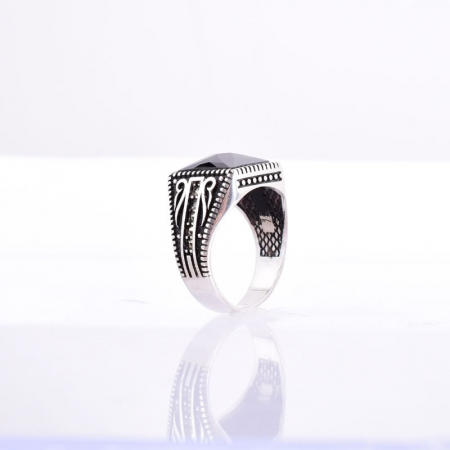 Inel argint barbati onix negru patrat fatetat [1]