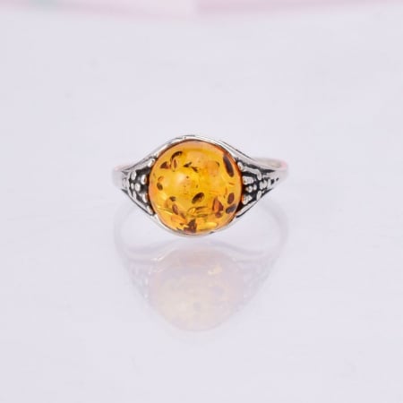 Inel argint cu chihlimbar cognac rotund [1]