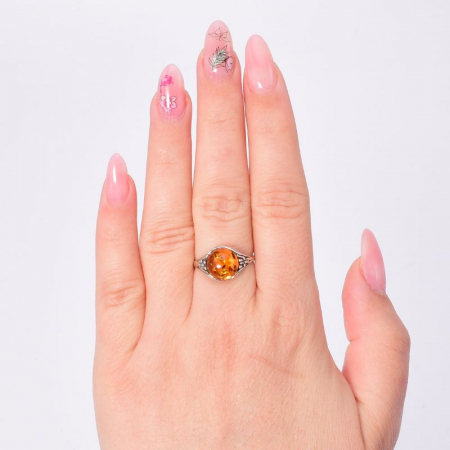 Inel argint cu chihlimbar cognac rotund [3]