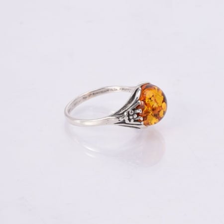 Inel argint cu chihlimbar cognac rotund [2]