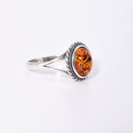 Inel argint chihlimbar oval, model funie rasucita [2]