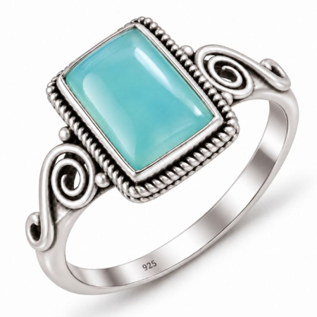 Bijuterii pietre semipretioase - Inel argint cu calcedonia aqua dreptunghiular