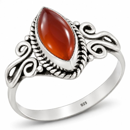 Bijuterii pietre semipretioase - Inel de argint cu carneol marquise