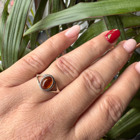 Inel argint cu chihlimbar cognac, funie rasucita [2]