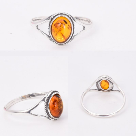 Inel argint cu chihlimbar cognac, funie rasucita [1]