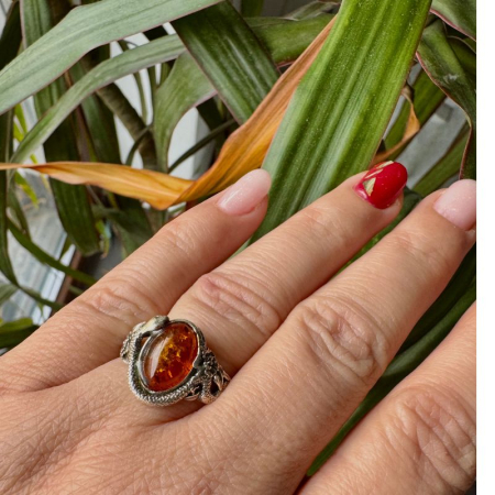 Inel argint cu chihlimbar Sarpe si Flori [3]