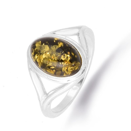 Bijuterii pietre semipretioase - Inel argint cu chihlimbar verde oval