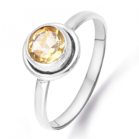 Inel argint cu citrin rotund solitaire [0]