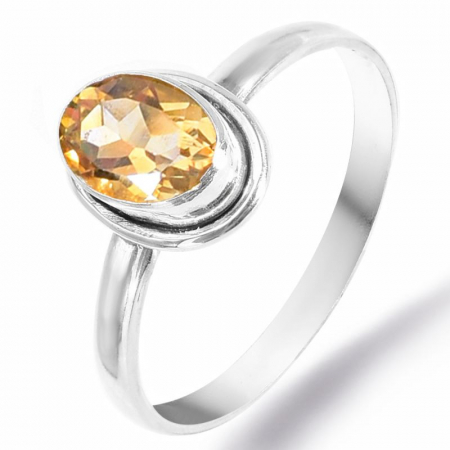 Inele argint cu pietre - Inel argint cu citrin solitaire oval Raza de Soare